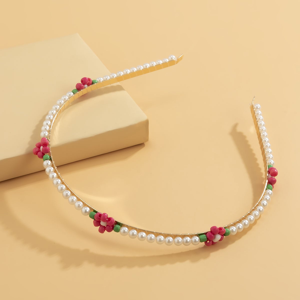 Rose Howlite & Pearl Goldtone Floral Station Headband