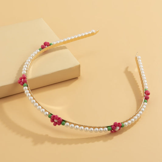 Rose Howlite & Pearl Goldtone Floral Station Headband