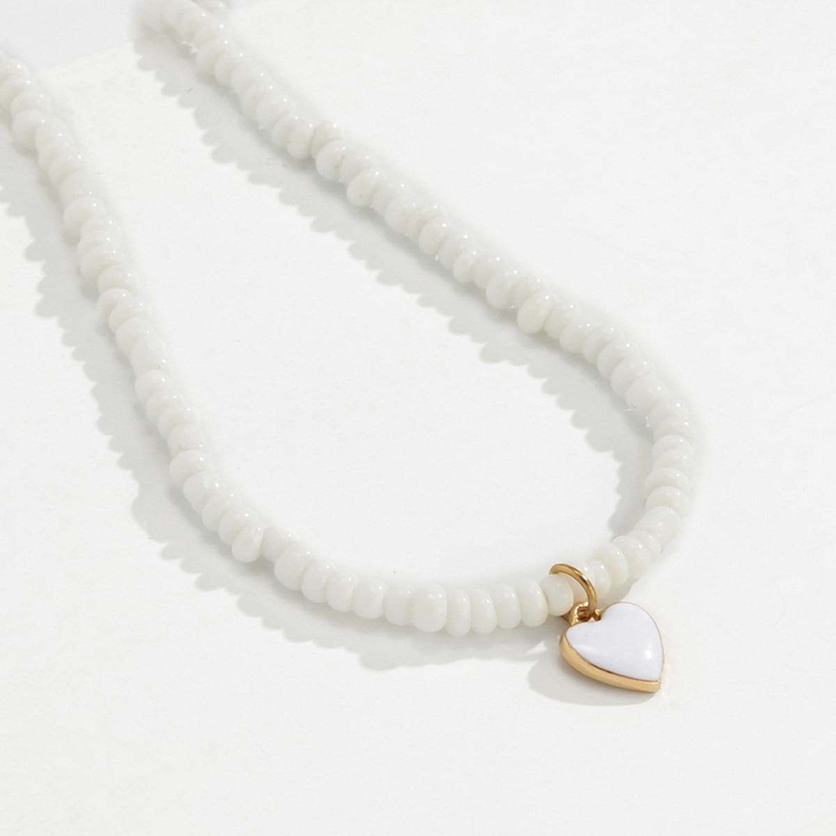 Howlite & White Enamel Goldtone Heart Necklace