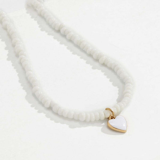 Howlite & White Enamel Goldtone Heart Necklace