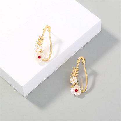 White Acrylic & Goldtone Flower Pin Drop Earrings