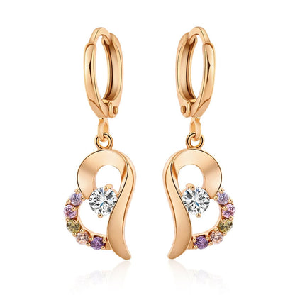 Colored Cubic Zirconia & Goldtone Heart Drop Earrings