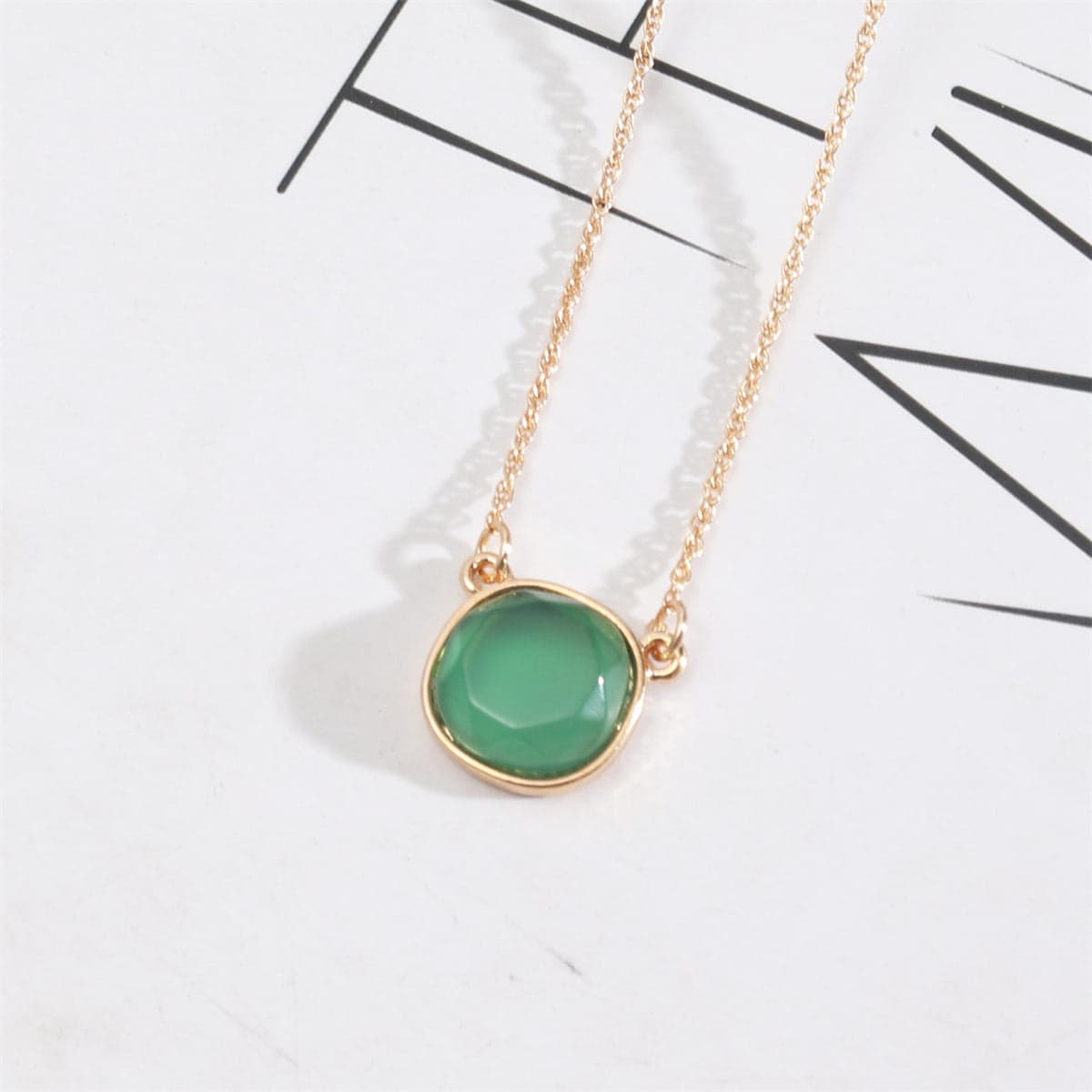 Green Crystal & Goldtone Round Pendant Necklace