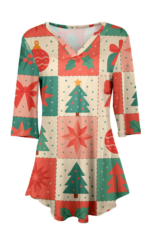 Red & Green Christmas Patchwork Print-