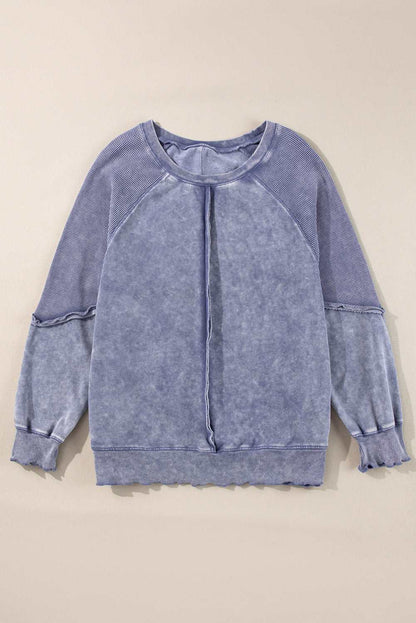 Jolie Waffle Exposed Seam Raglan Sweatshirt - Mint / M - 8/10
