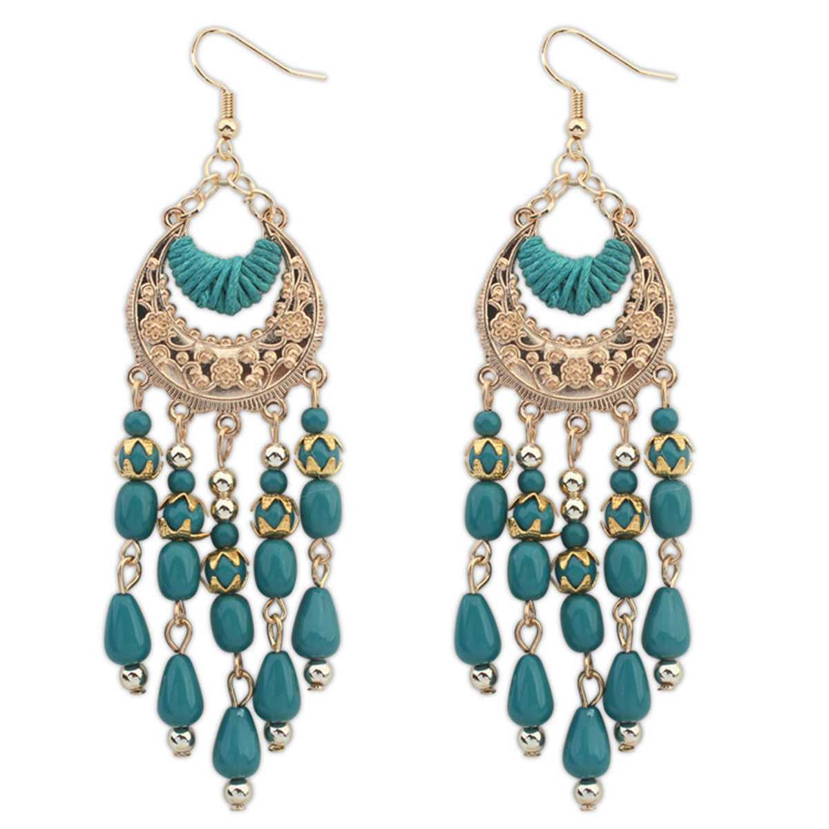 Green Resin & Polyster Goldtone Tassel Drop Earrings