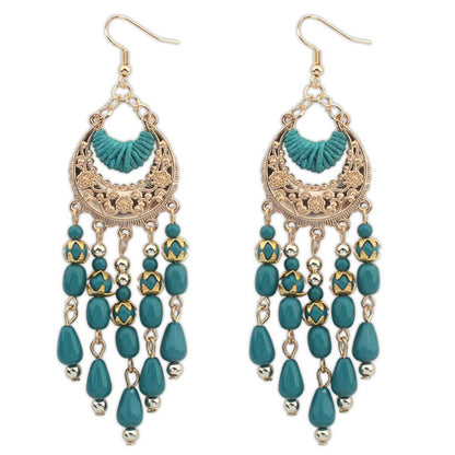 Green Resin & Polyster Goldtone Tassel Drop Earrings