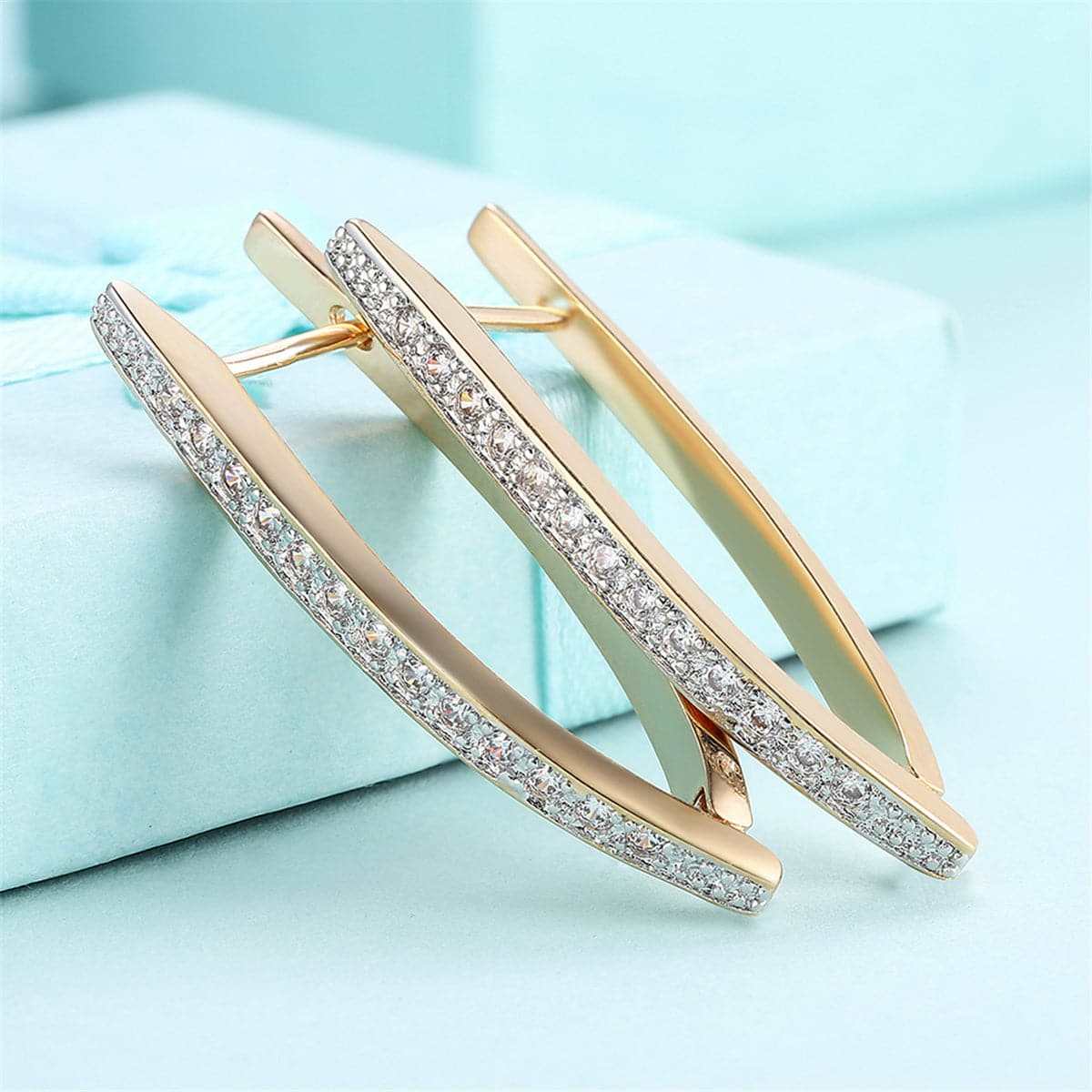 Cubic Zirconia & Goldtone Triangle Drop Earrings