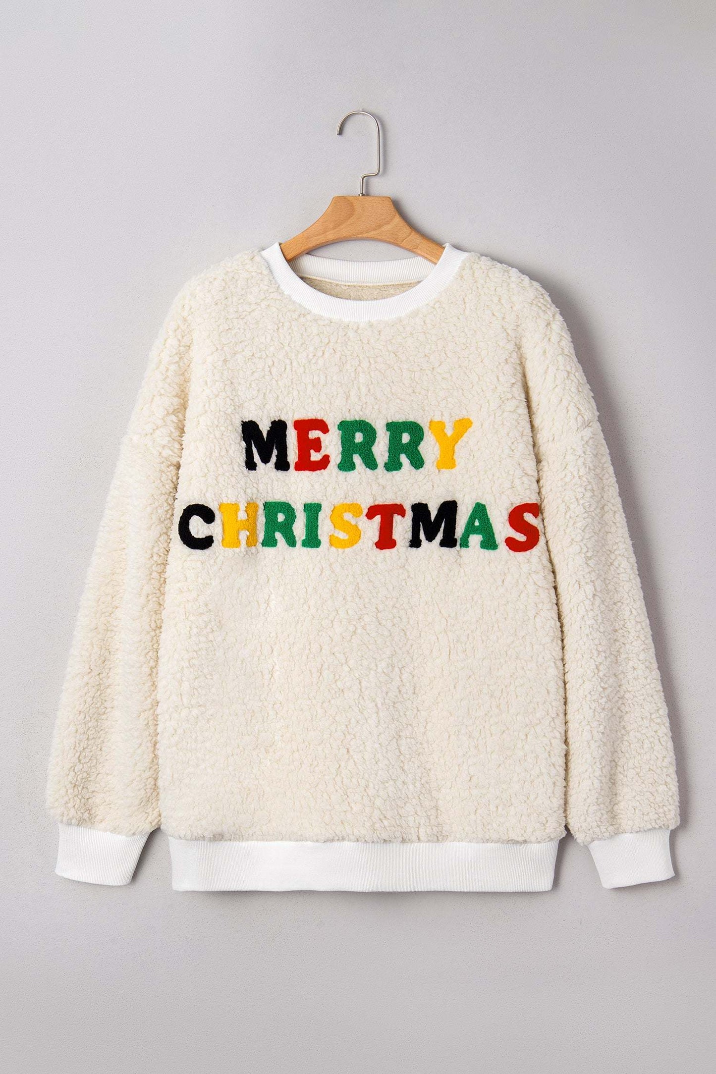 Ensley Christmas Embroidered Sherpa Pullover - White / L - 12/14
