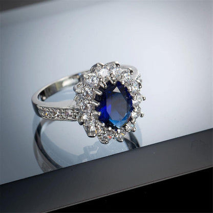 Navy Crystal & Cubic Zirconia Flower Ring-17