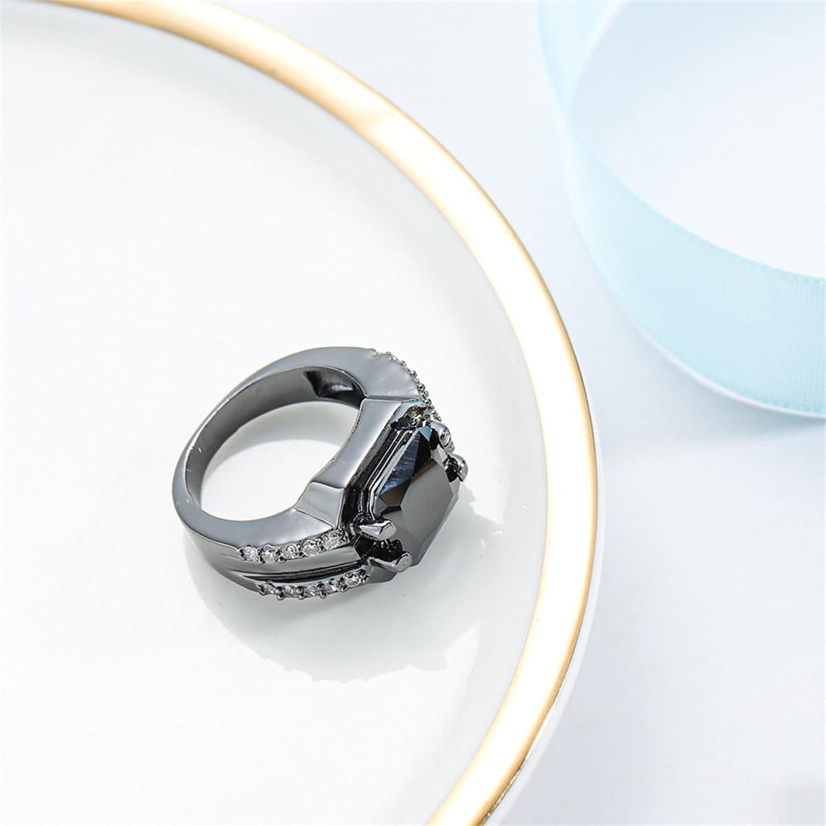 Black Crystal & Cubic Zirconia Ring-3