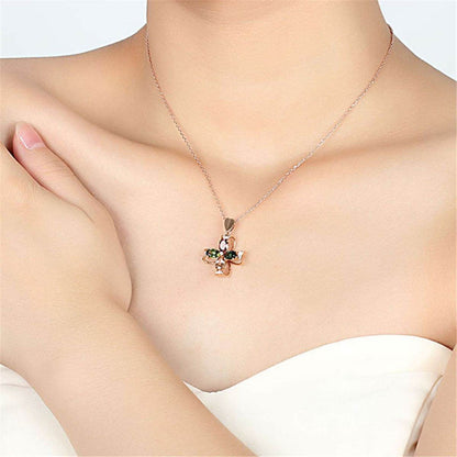 Red & Blue Cubic Zirconia Floral Pendant Necklace
