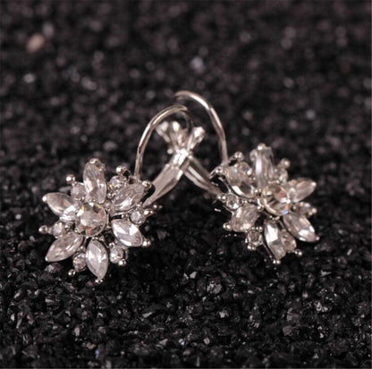 Crystal & Silvertone Snowflake Leverback Earrings