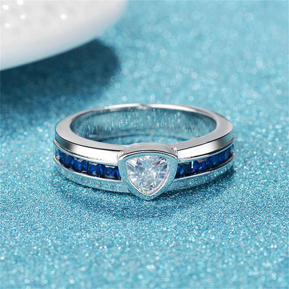Navy Crystal & Silvertone Triangle Ring-2