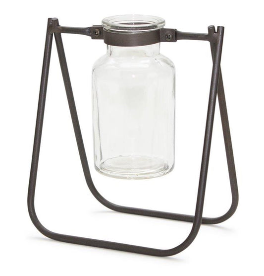 Melrose International Hanging Glass Jar Vase with Metal Stand (Set of 2)