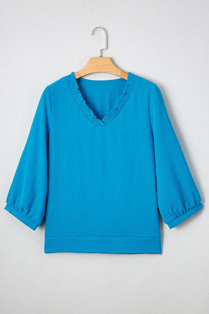 Threaded Pear Clara V Neckline Crinkled Blouse