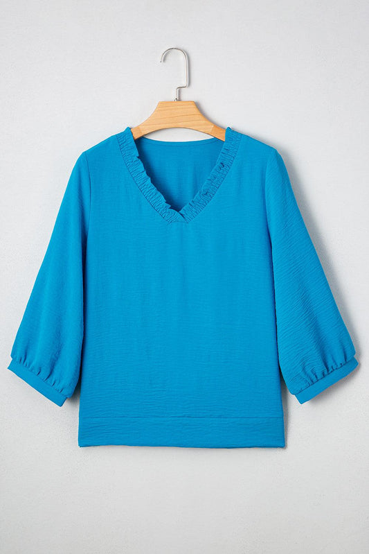Threaded Pear Clara V Neckline Crinkled Blouse