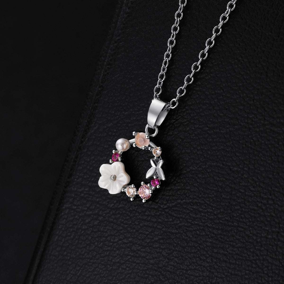 Cubic Zirconia & Cat's Eye Flower Pendant Necklace