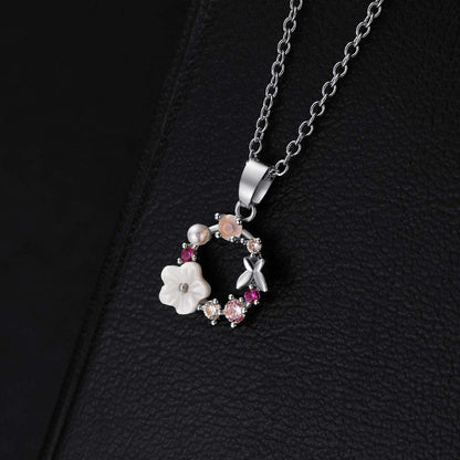 Cubic Zirconia & Cat's Eye Flower Pendant Necklace