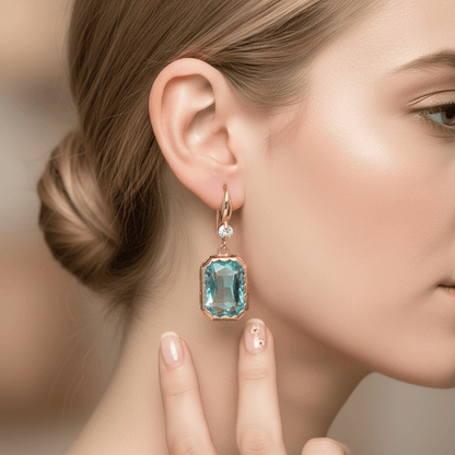 Green Crystal & Cubic Zirconia Goldtone Cushion-Cut Hook Earrings