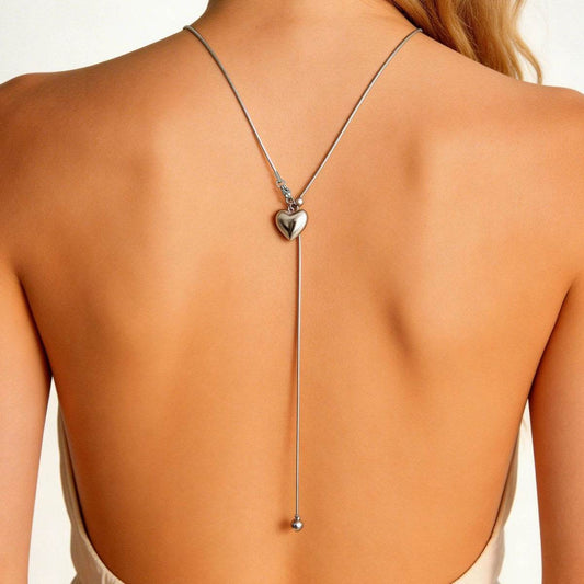 Silvertone Heart Pendant Lariat Necklace