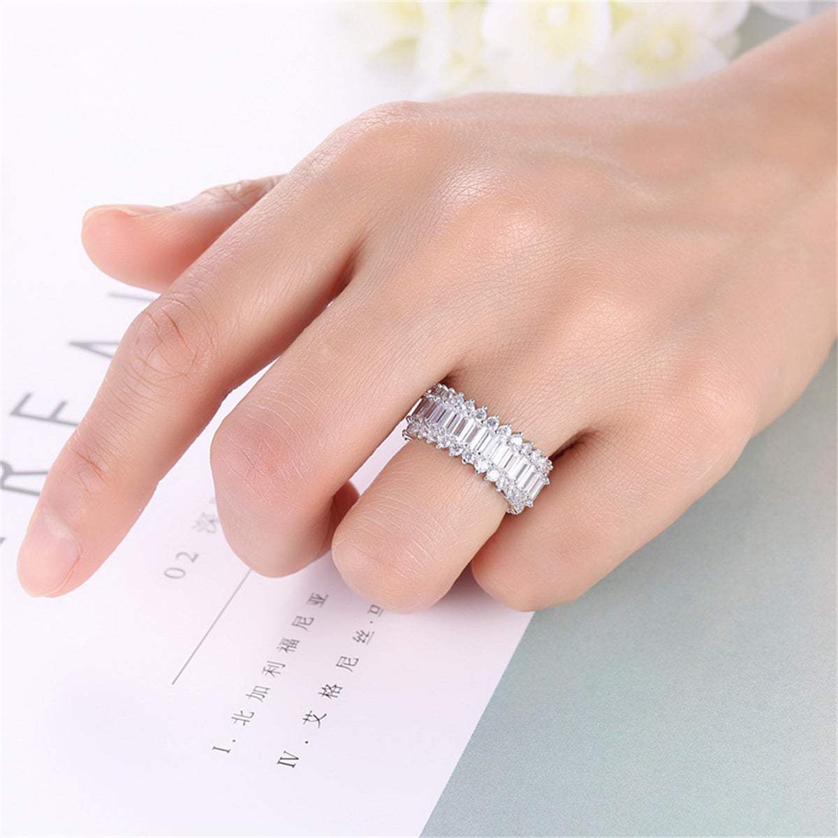 Crystal & Cubic Zirconia Silvertone Band Ring-1