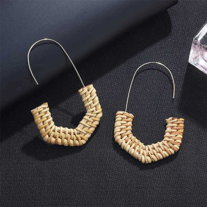 Rattan & Goldtone Half Hexagon Drop Earrings