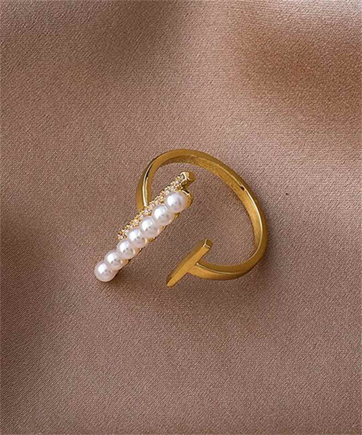 Pearl & Cubic Zirconia Goldtone Bar Open Ring