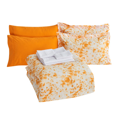 Elegant Comfort 10-Piece Tie-Dye Comforter Set, Includes 6-Piece Sheet Set with Double Sided Storage Pockets