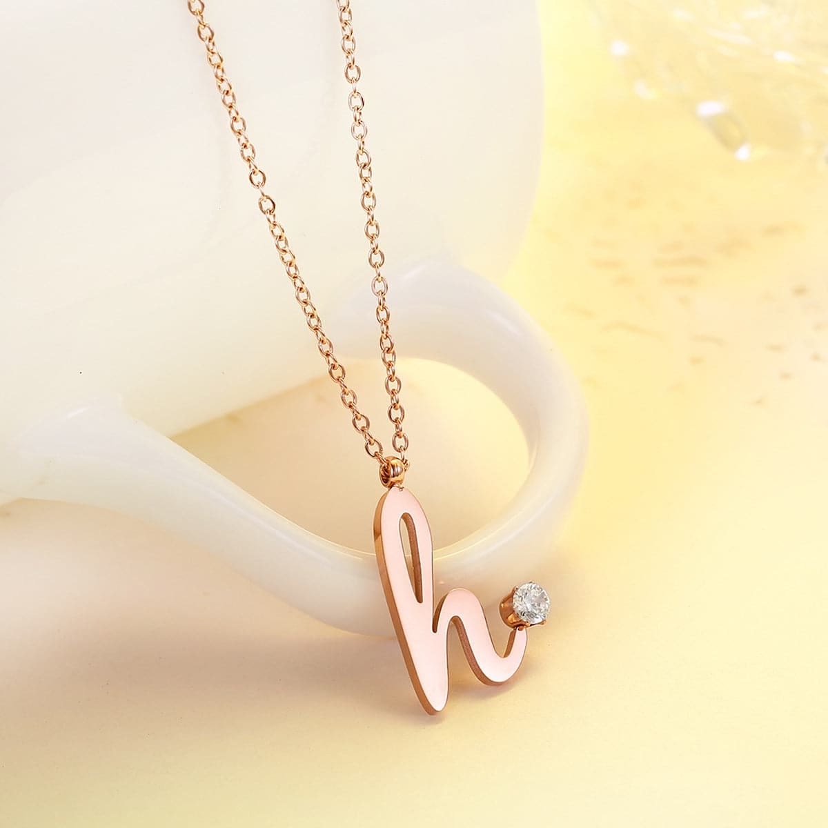 Cubic Zirconia & Rose Goldtone 'H' Pendant Necklace