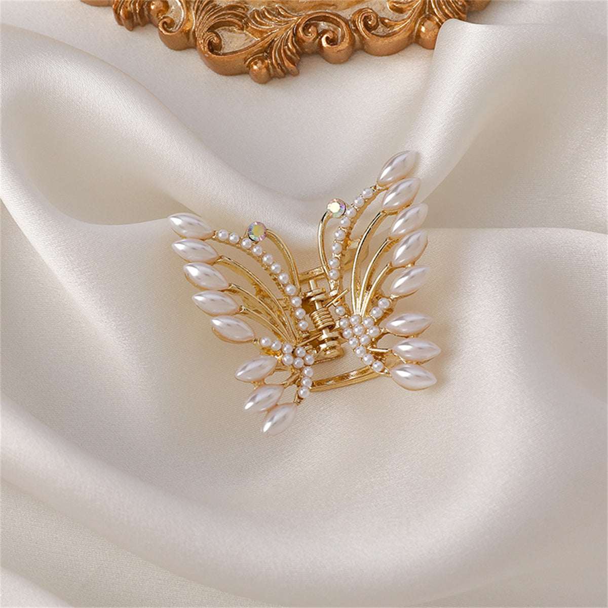 Pearl & Cubic Zirconia Goldtone Butterfly Hair Clip
