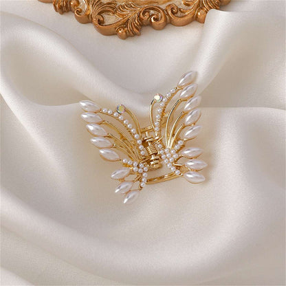 Pearl & Cubic Zirconia Goldtone Butterfly Hair Clip