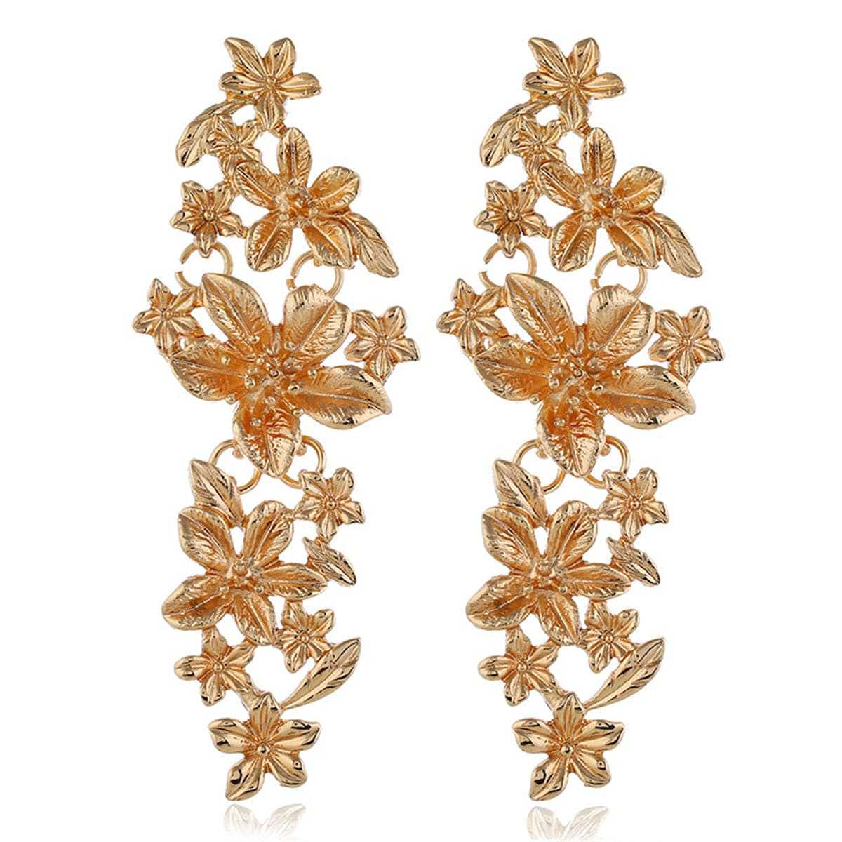 Goldtone Flower Vine Drop Earrings