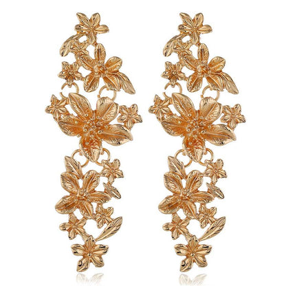Goldtone Flower Vine Drop Earrings