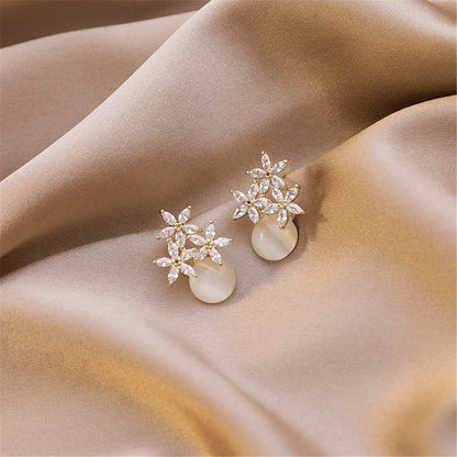 Goldtone & Clear Cubic Zirconia Floral Stud Earrings