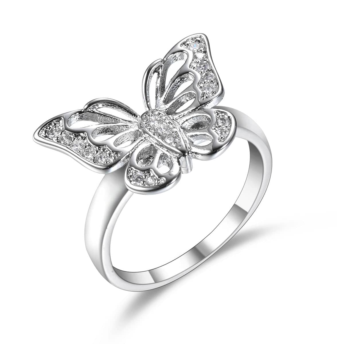 Cubic Zirconia & Silvertone Butterfly Ring-2