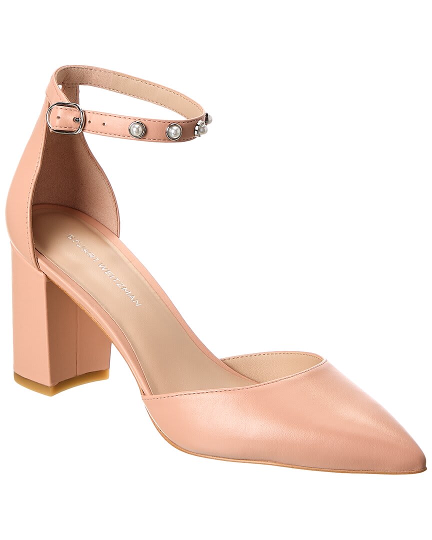 Stuart Weitzman Pearl Strap Block 75 Leather Pump