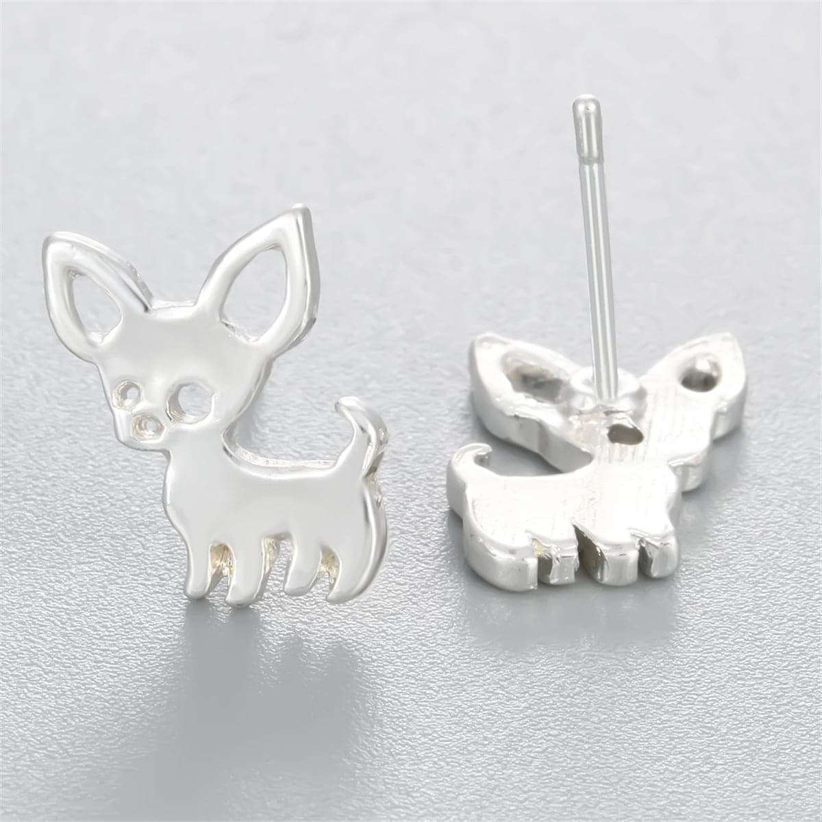 Silvertone Chihuahua Stud Earrings