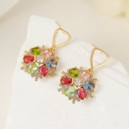 Multi-colored Crystal & Cubic Zirconia Goldtone Snowflake Dangle Earrings