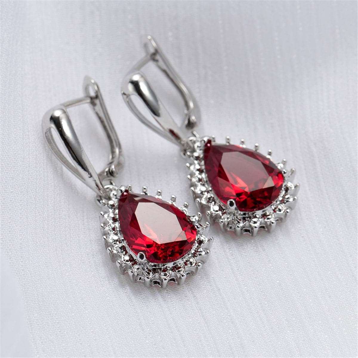 Red Crystal Pear-Cut Drop Earrings