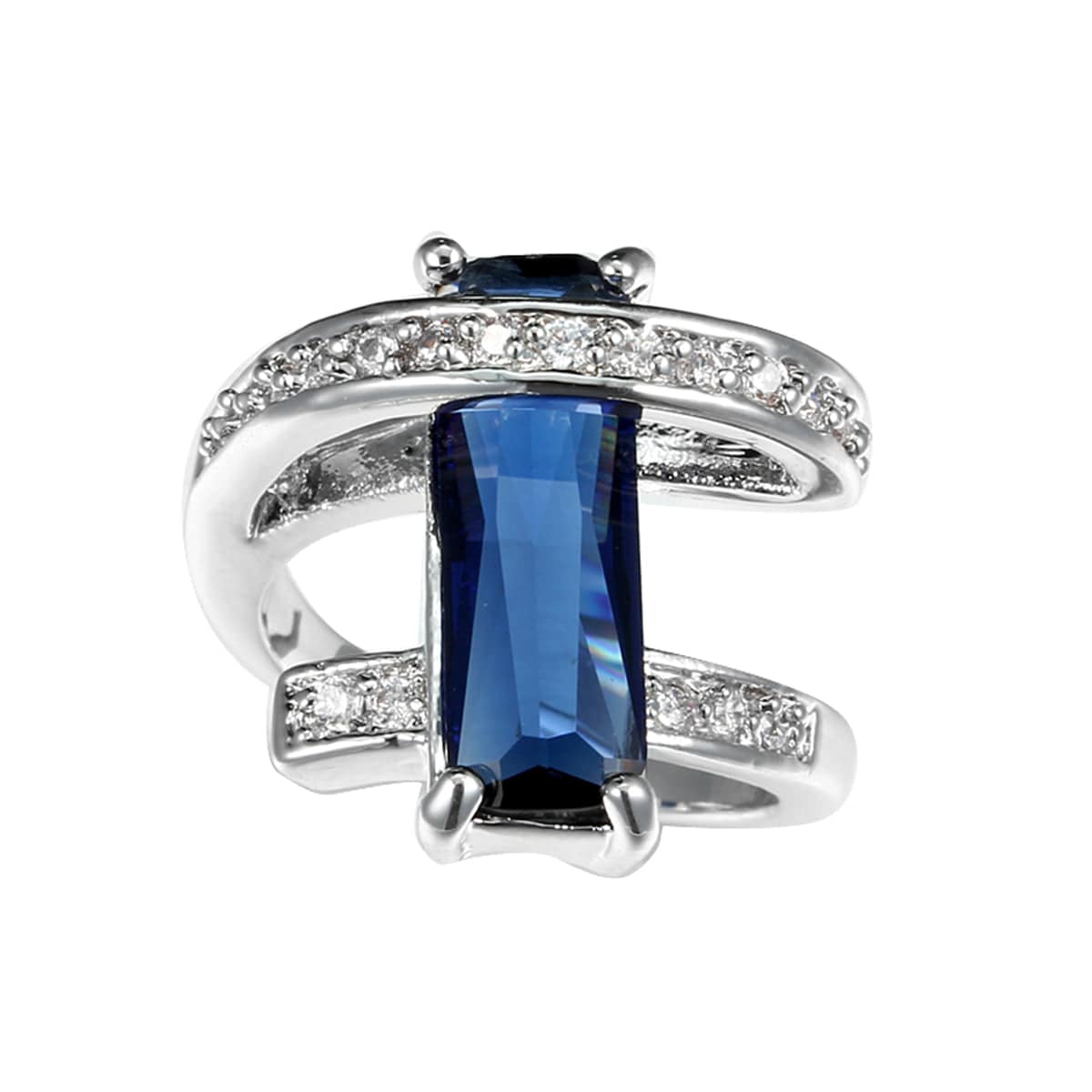 Navy Crystal & Cubic Zirconia Pavé Wrap Baguette-Cut Ring-7