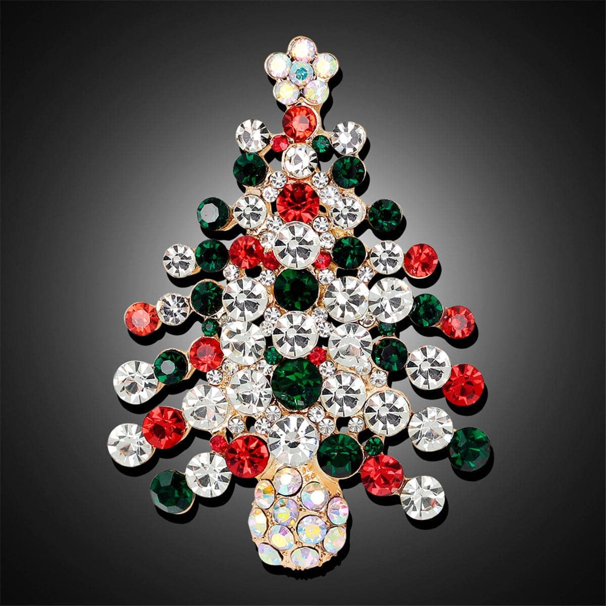 Cubic Zirconia & Goldtone Christmas Tree Brooch