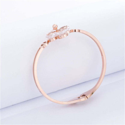 Crystal & Rose Goldtone Clover Bangle