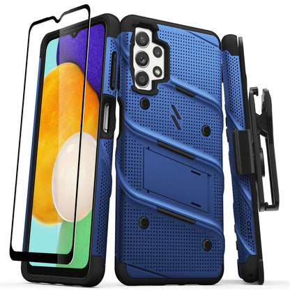 Zizo Bolt Bundle for Galaxy A13 / A13 5g Case with Screen Protector Kickstand Holster Lanyard - Blue