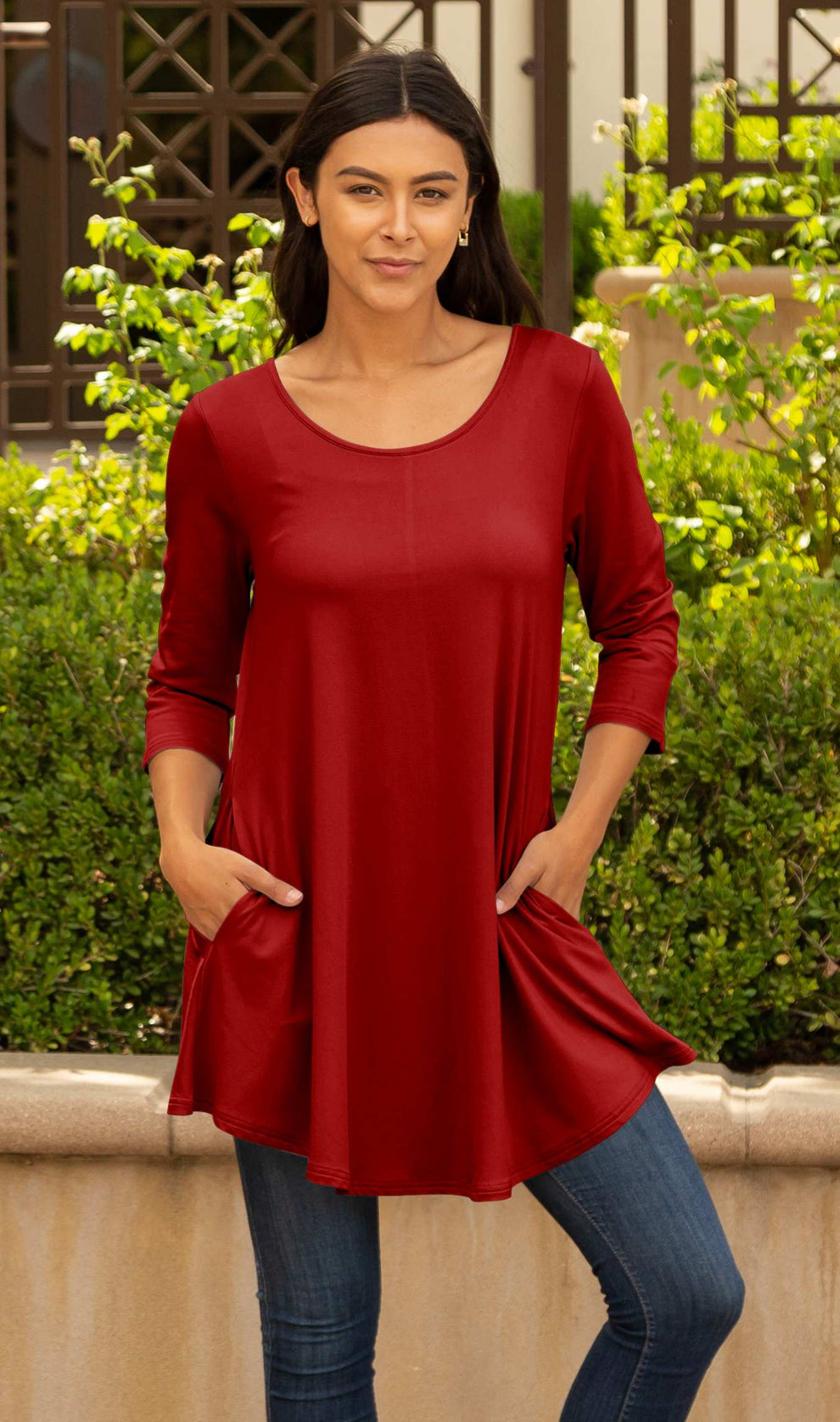 Lily by Firmiana Women's Round Hem Tunic with ¾ Length Sleeves and Sid ...
