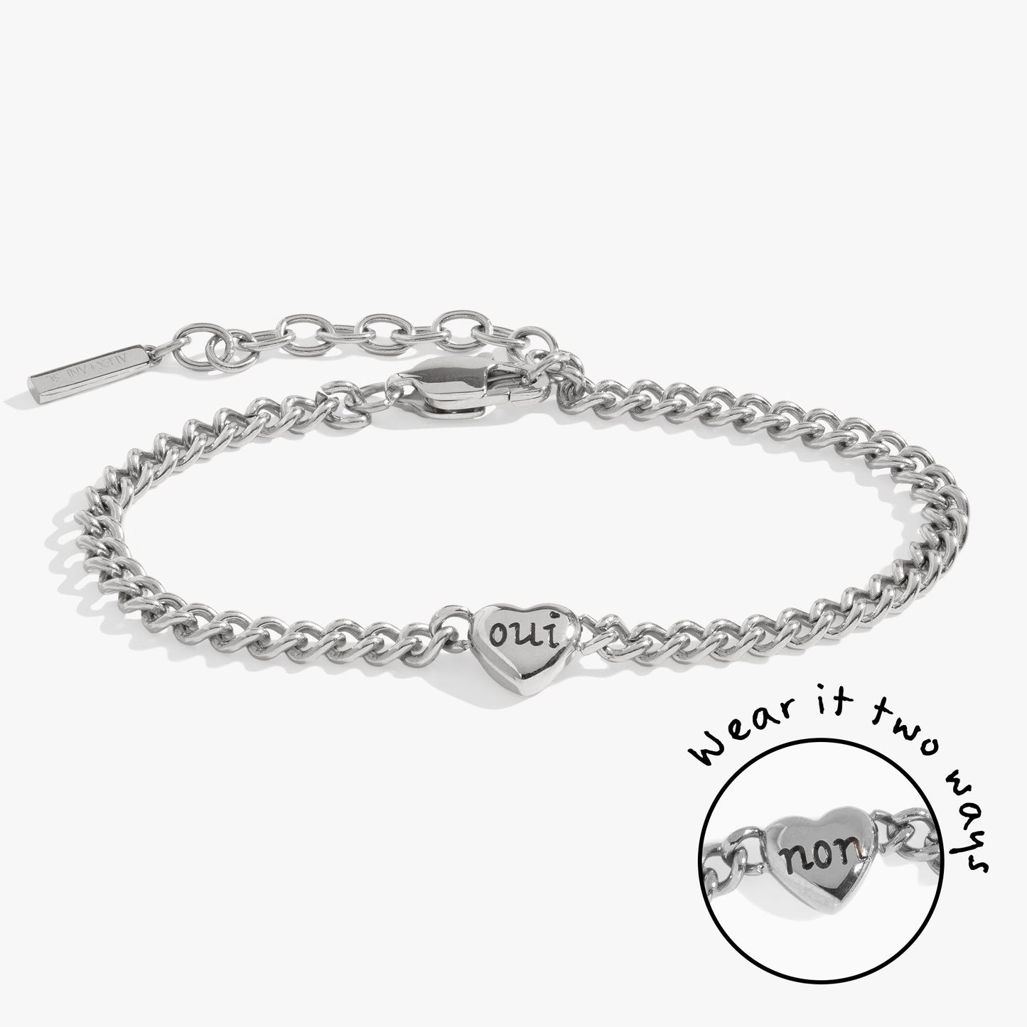Engraved French 'Oui' & 'Non' Reversible Heart Bracelet
