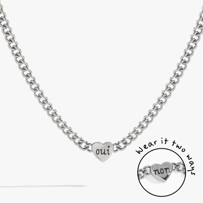 Engraved French 'Oui' & 'Non' Reversible Heart Necklace