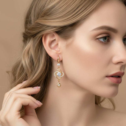 White Crystal & Cubic Zirconia Goldtone Planet Starburst Hook Earrings