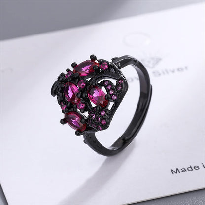 Violet Crystal & Violet Cubic Zirconia Cluster Adjustable Ring