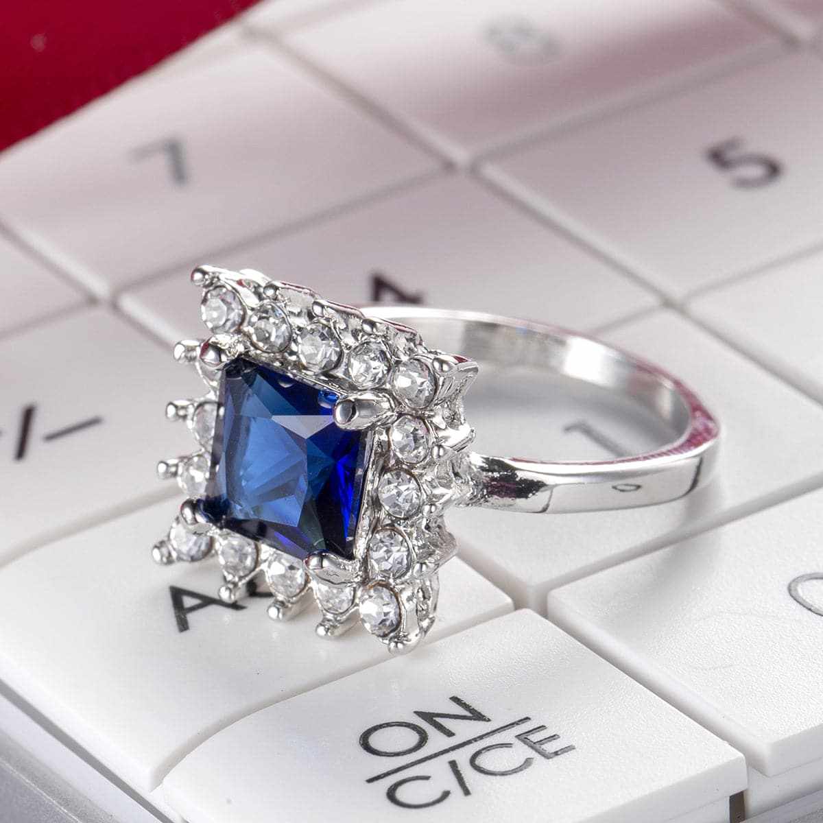 Navy Crystal & Cubic Zirconia Princess-Cut Ring-8